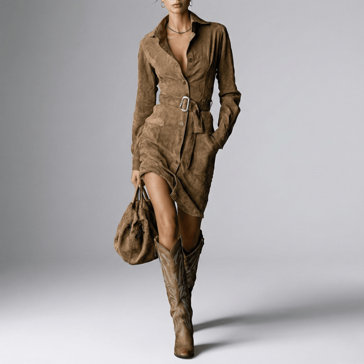 Frieda | Damen Knopf Front Gürtelt Mini Kleid