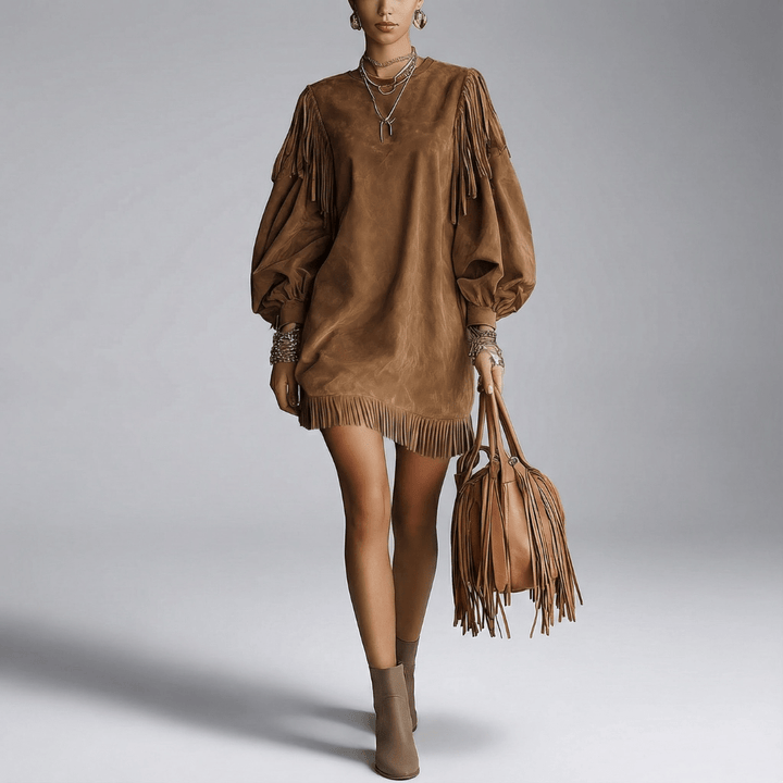 Karla | Damen Fransen Ärmel Lockeres Mini Kleid