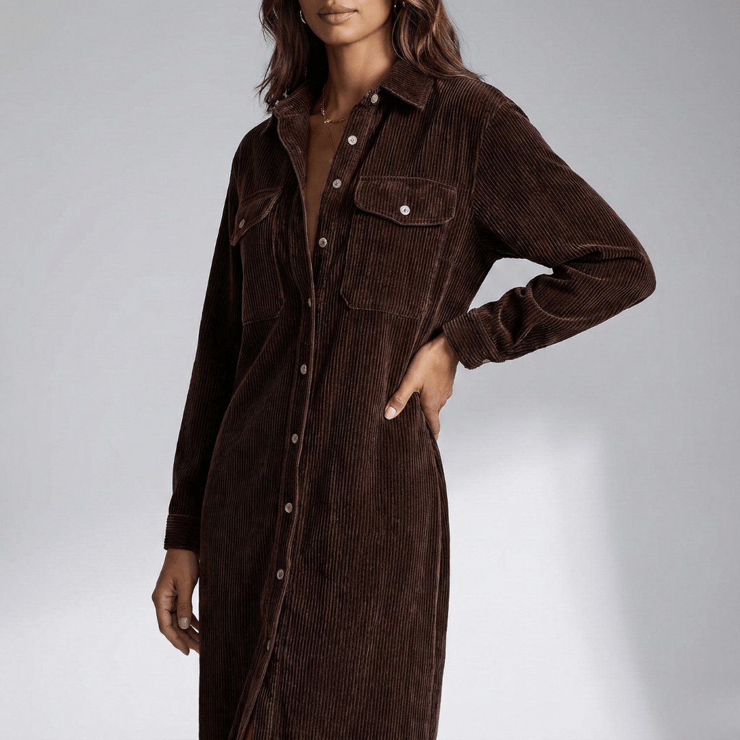 Elsa | Damen Knopf Vorderteil Hemdblusenkleid Midi