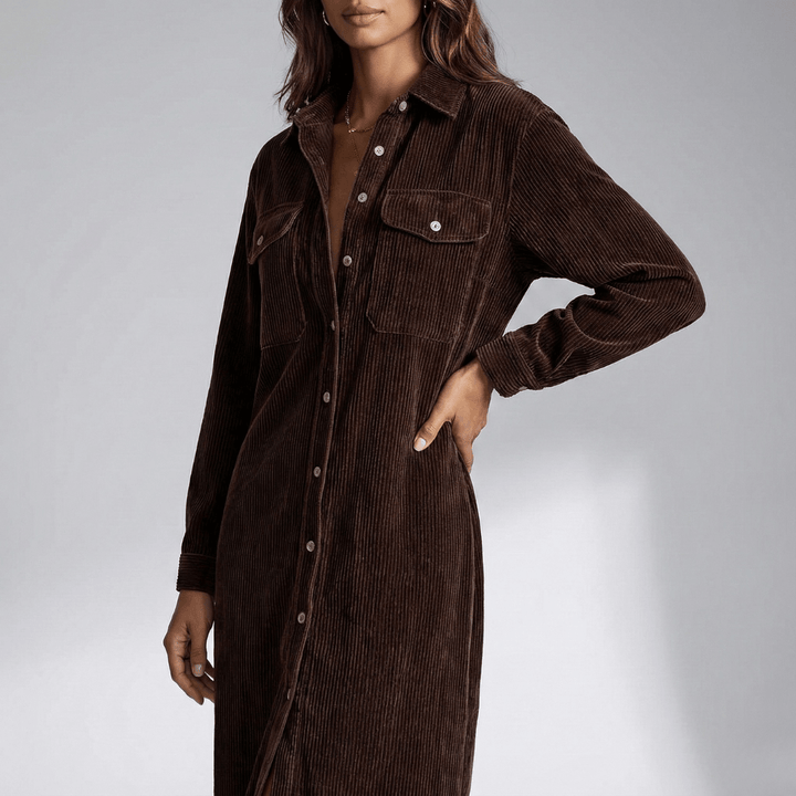 Elsa | Damen Knopf Vorderteil Hemdblusenkleid Midi