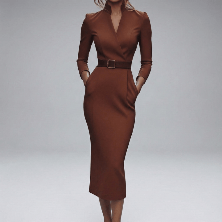 Kirsten | Damen Gürtel Wrap Neck Midi Kleid