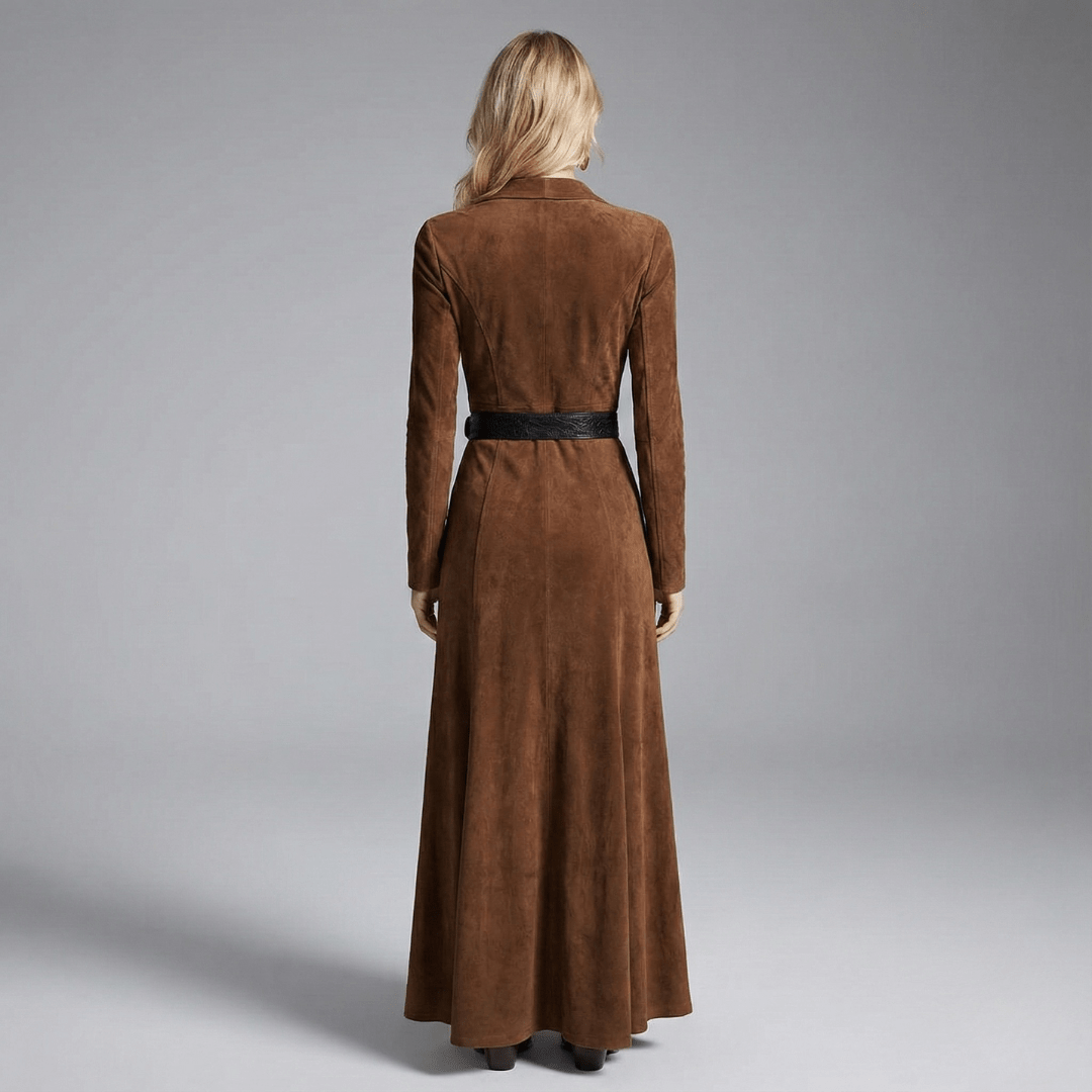 Birgit | Damen Tailliertes Langarm Maxi Kleid