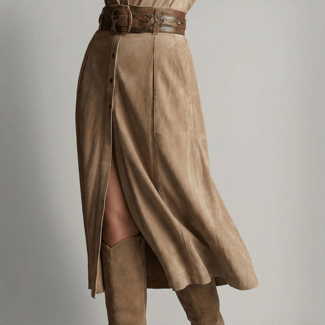 Yvonne | Damen Maxikleid mit Gürtel und Knopfdetails