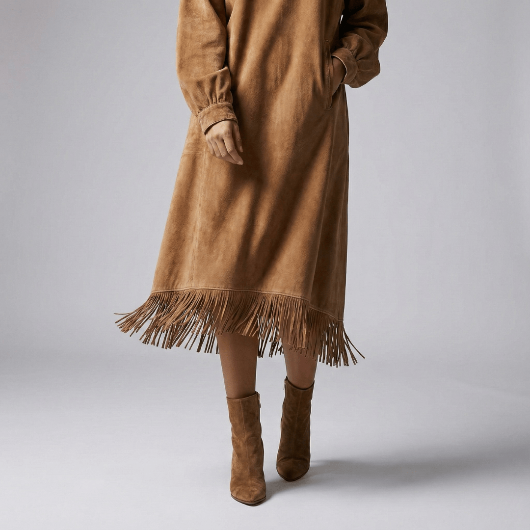 Carmen | Damen High Neck Fringe Midi Kleid