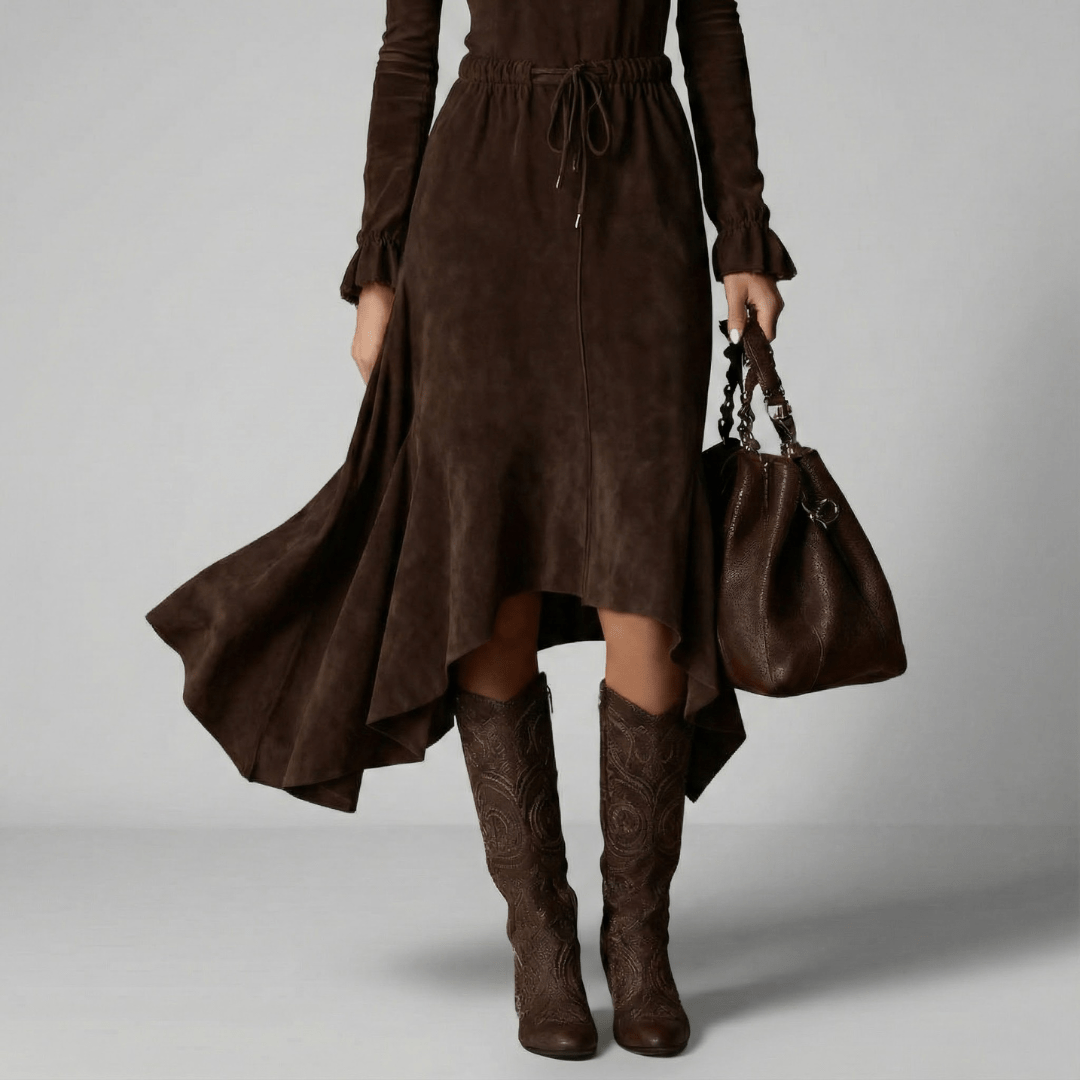 Karin | Damen Langarm Kordelzug Midi Kleid