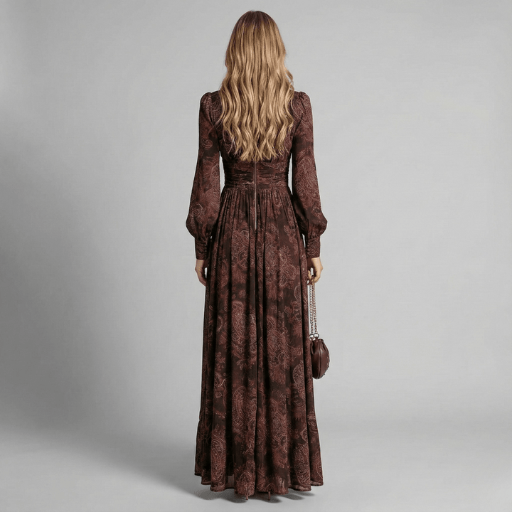 Helene | Damen Langarm Bedrucktes Maxi Kleid