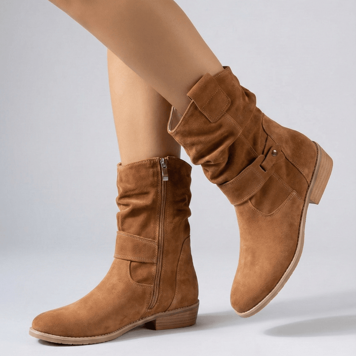 Beatrice | Damen Weicher Falten Schnalle Stiefel