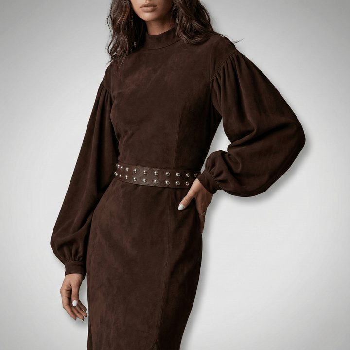 Alina | Damen Maxikleid mit Gürtel und Schlitz