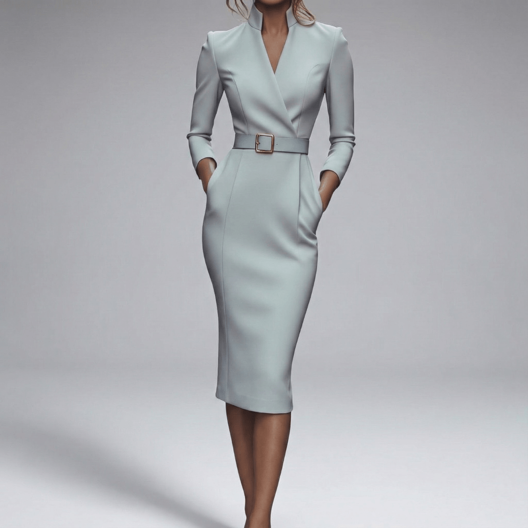 Kirsten | Damen Gürtel Wrap Neck Midi Kleid