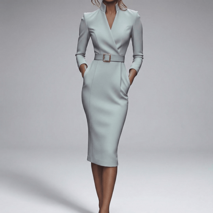 Kirsten | Damen Gürtel Wrap Neck Midi Kleid