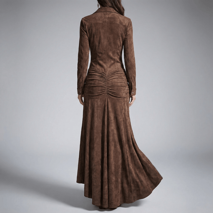 Natascha | Damen Knopf Front Rüschen Schlitz Maxi Kleid