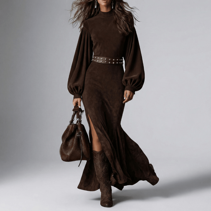 Alina | Damen Maxikleid mit Gürtel und Schlitz