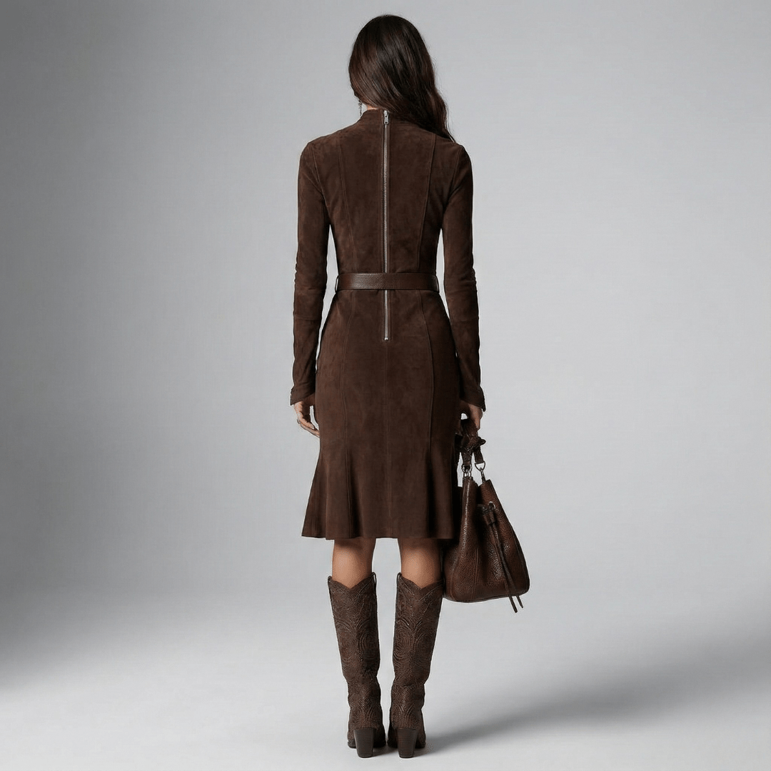 Gudrun | Damen Zip Front Gürtelt Midi Kleid