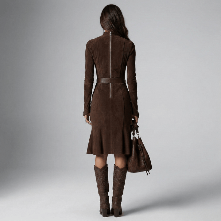 Gudrun | Damen Zip Front Gürtelt Midi Kleid