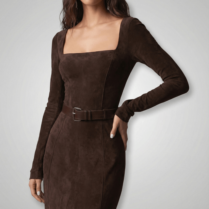 Verena | Damen Kleid mit quadratischem Ausschnitt und langen Ärmeln