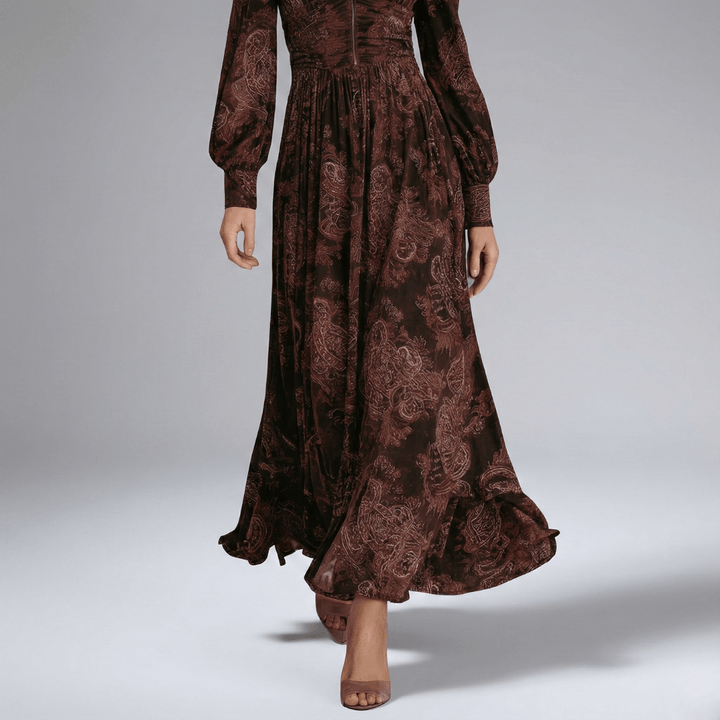 Helene | Damen Langarm Bedrucktes Maxi Kleid