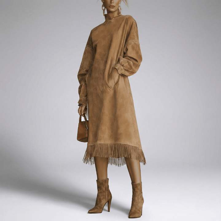 Carmen | Damen High Neck Fringe Midi Kleid