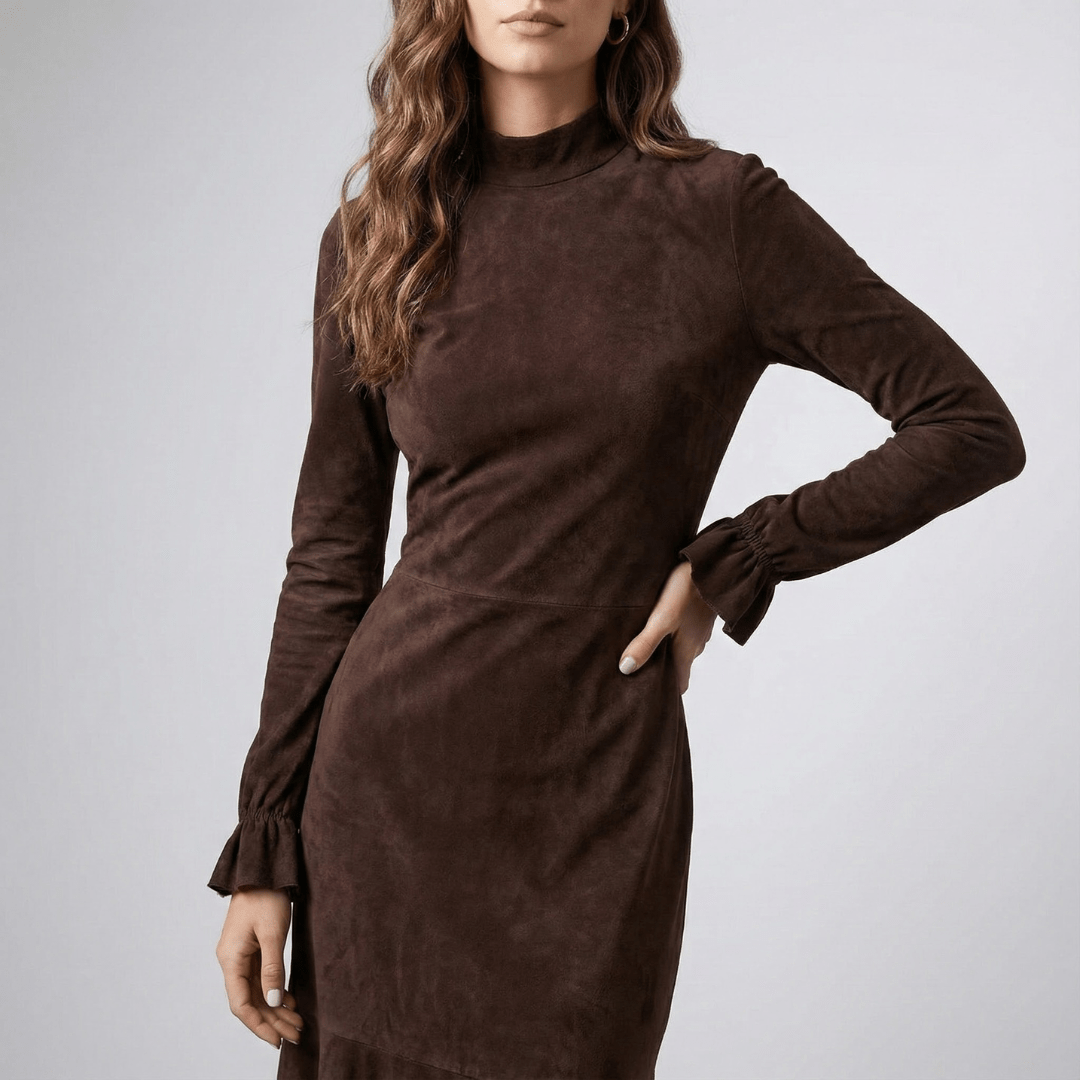 Karin | Damen Langarm Kordelzug Midi Kleid