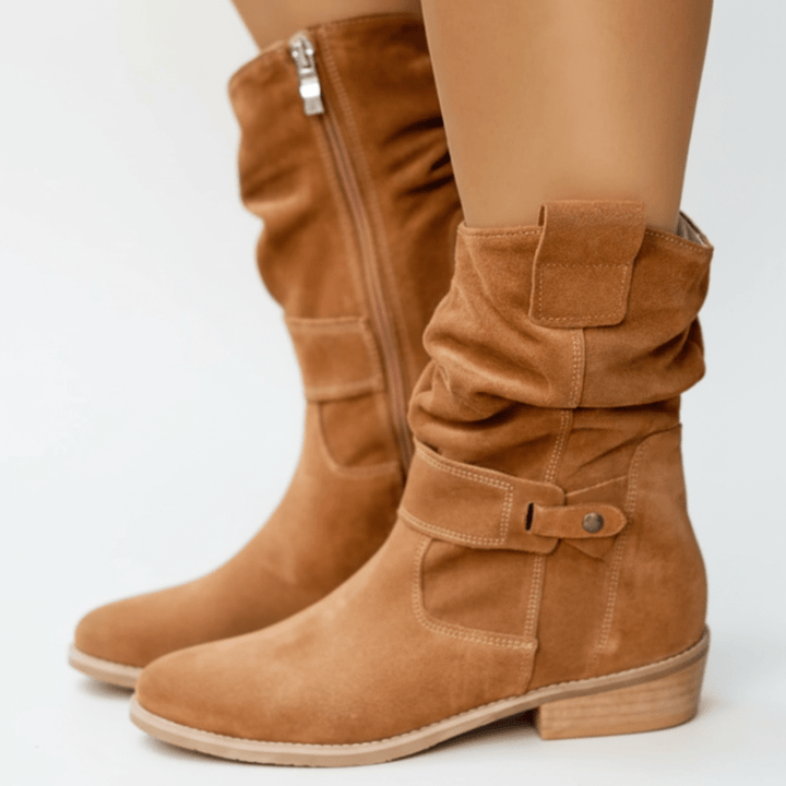 Beatrice | Damen Weicher Falten Schnalle Stiefel