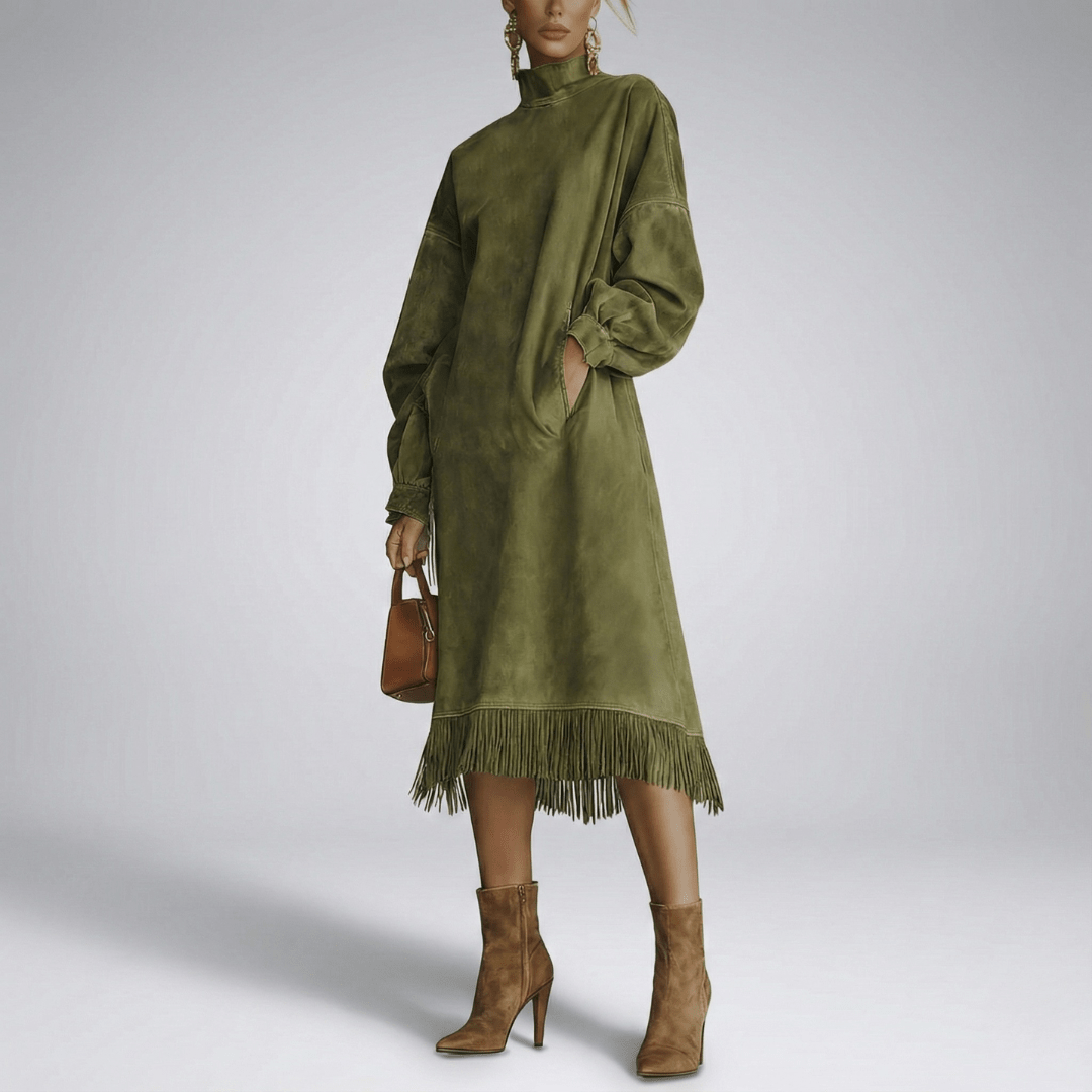 Carmen | Damen High Neck Fringe Midi Kleid