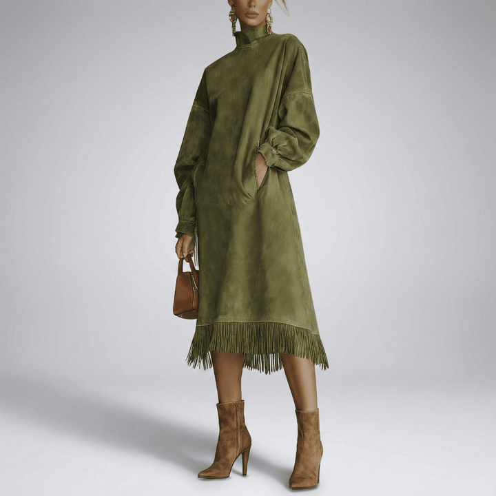 Carmen | Damen High Neck Fringe Midi Kleid