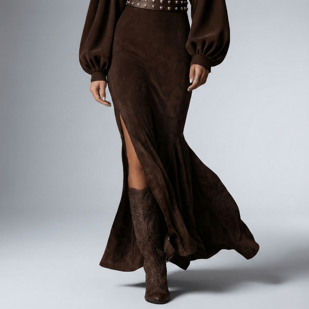 Alina | Damen Maxikleid mit Gürtel und Schlitz