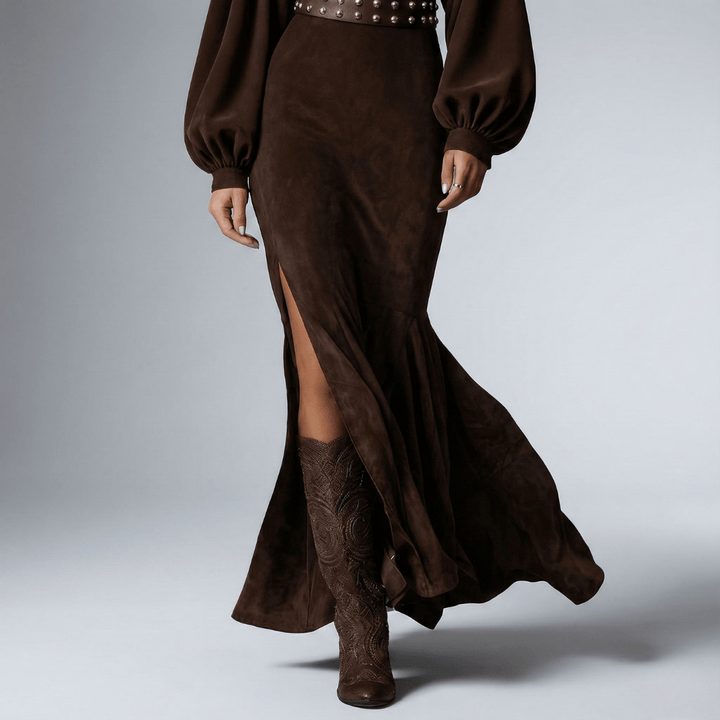 Alina | Damen Maxikleid mit Gürtel und Schlitz