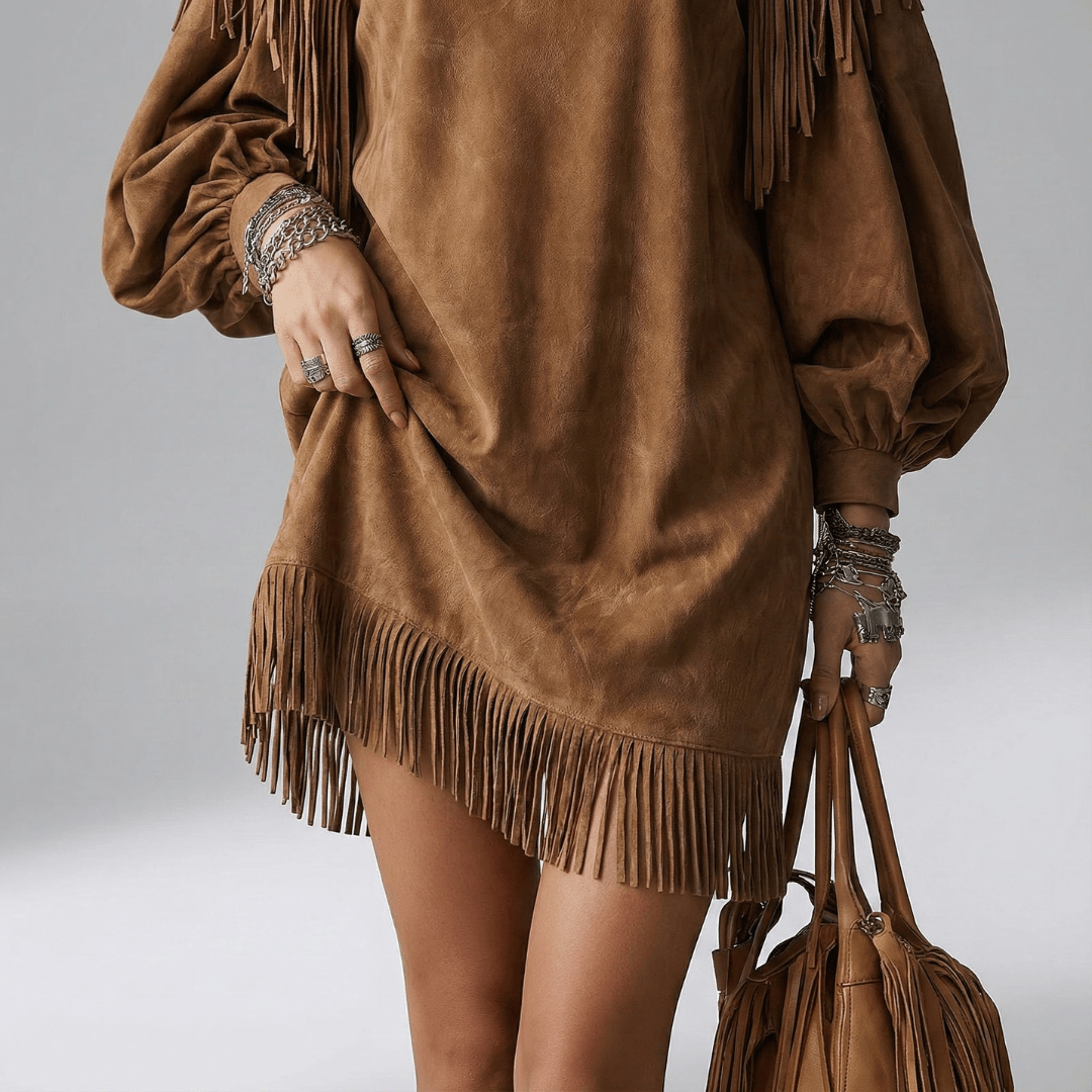 Karla | Damen Fransen Ärmel Lockeres Mini Kleid