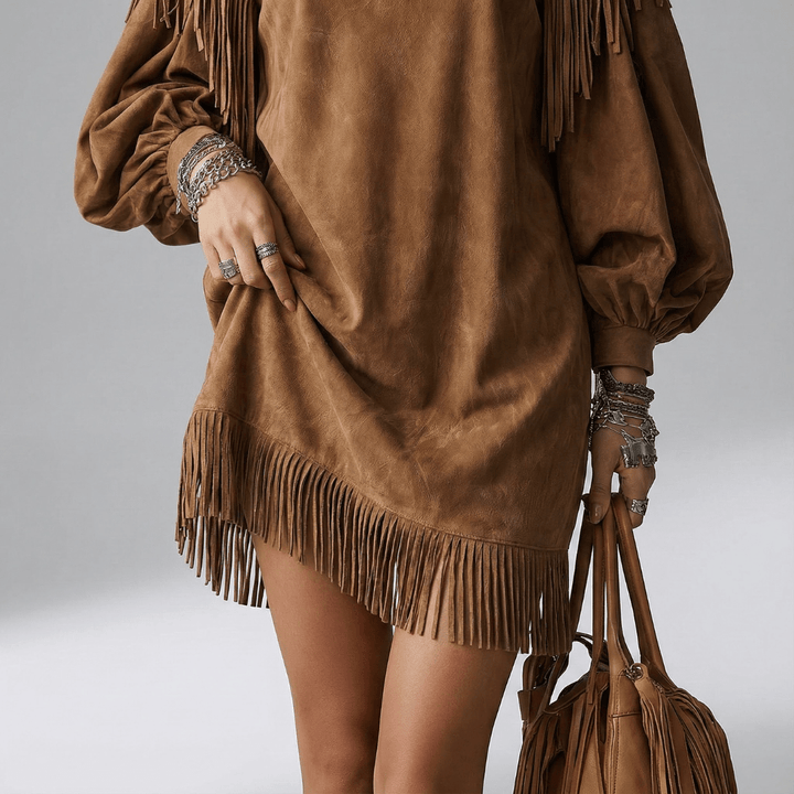 Karla | Damen Fransen Ärmel Lockeres Mini Kleid