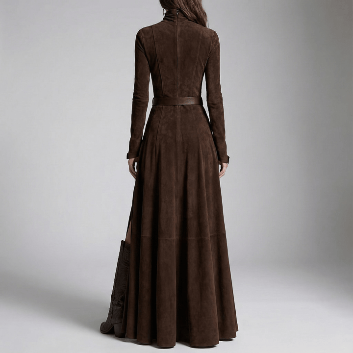 Lara | Damen Langarm Hoher Schlitz Maxi Kleid