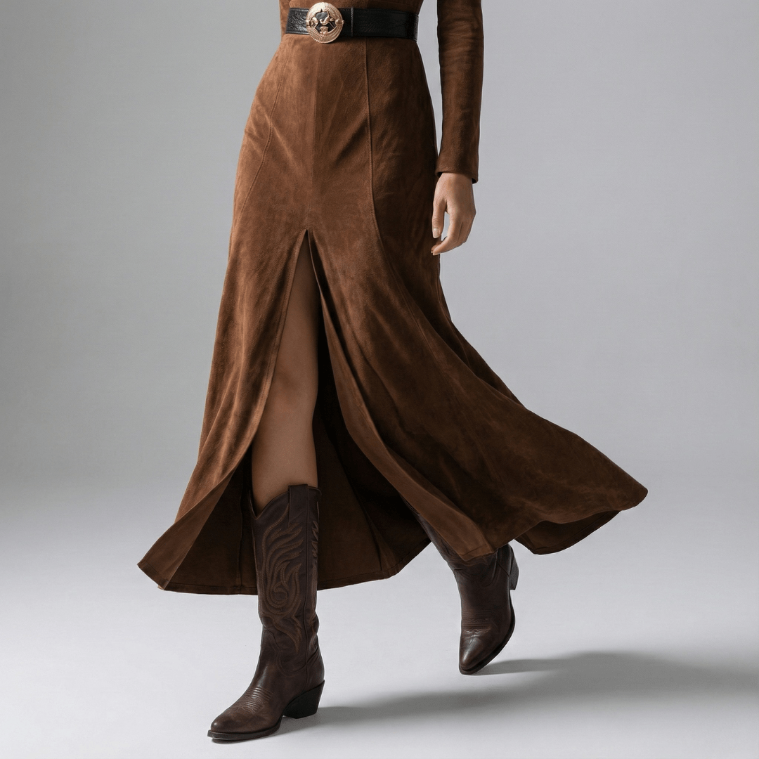 Birgit | Damen Tailliertes Langarm Maxi Kleid