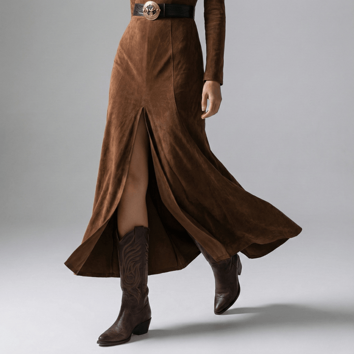 Birgit | Damen Tailliertes Langarm Maxi Kleid