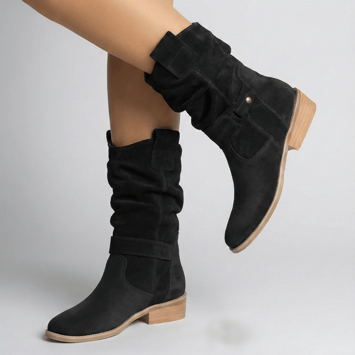 Beatrice | Damen Weicher Falten Schnalle Stiefel