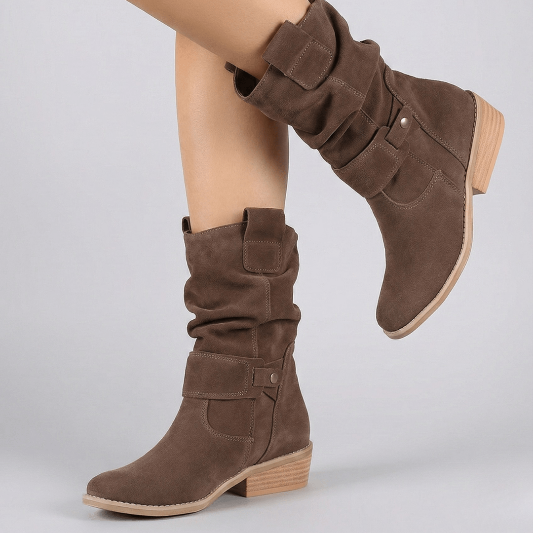 Beatrice | Damen Weicher Falten Schnalle Stiefel