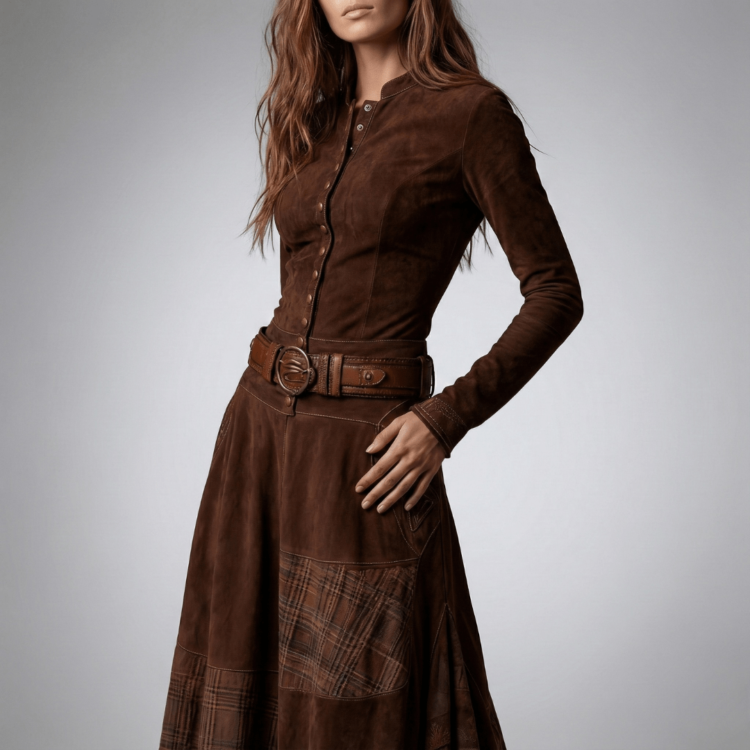 Christa | Damen Button Front Patchwork Maxi Kleid