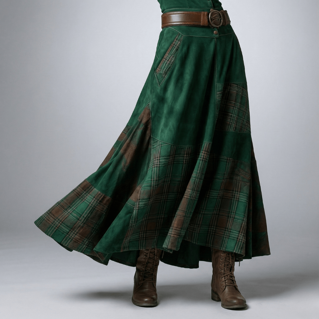 Christa | Damen Button Front Patchwork Maxi Kleid