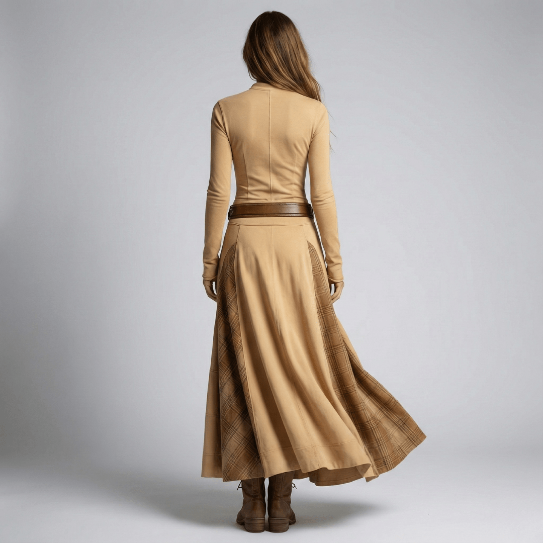 Christa | Damen Button Front Patchwork Maxi Kleid